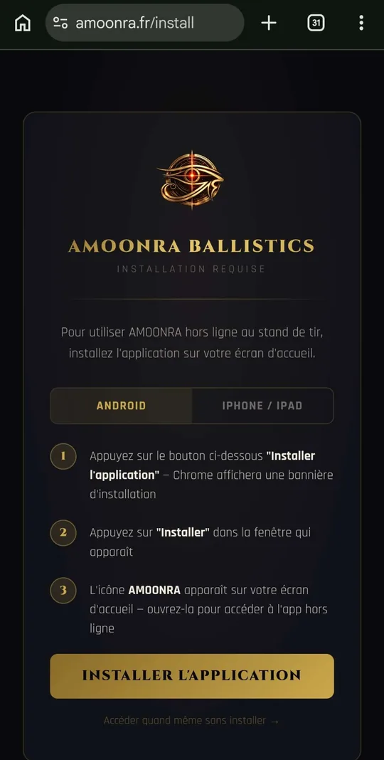 Page d'installation, onglet Android