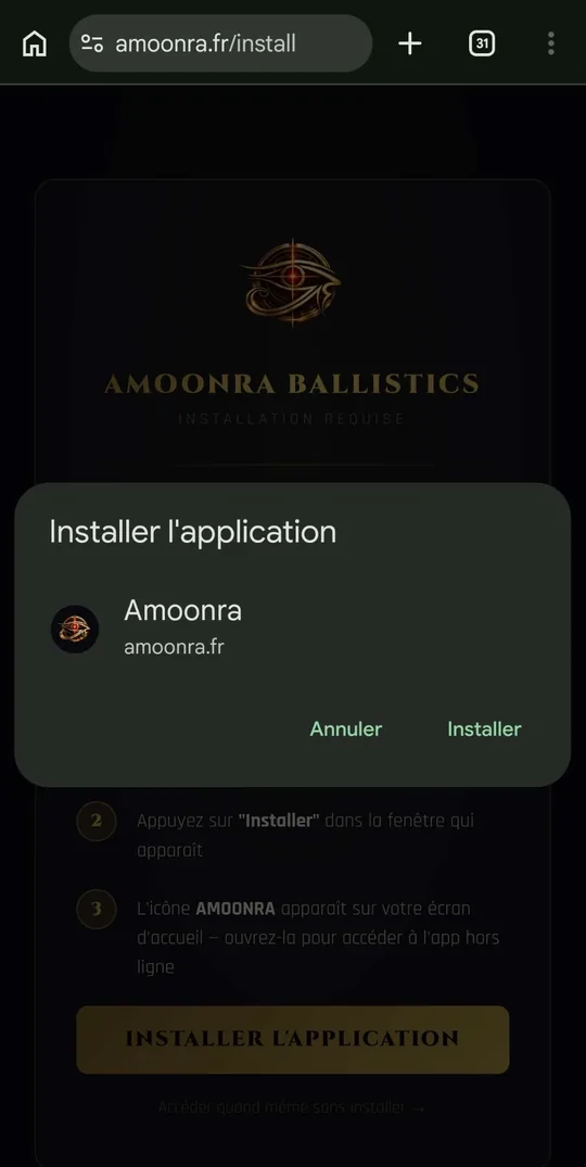Fenêtre Chrome Installer l'application